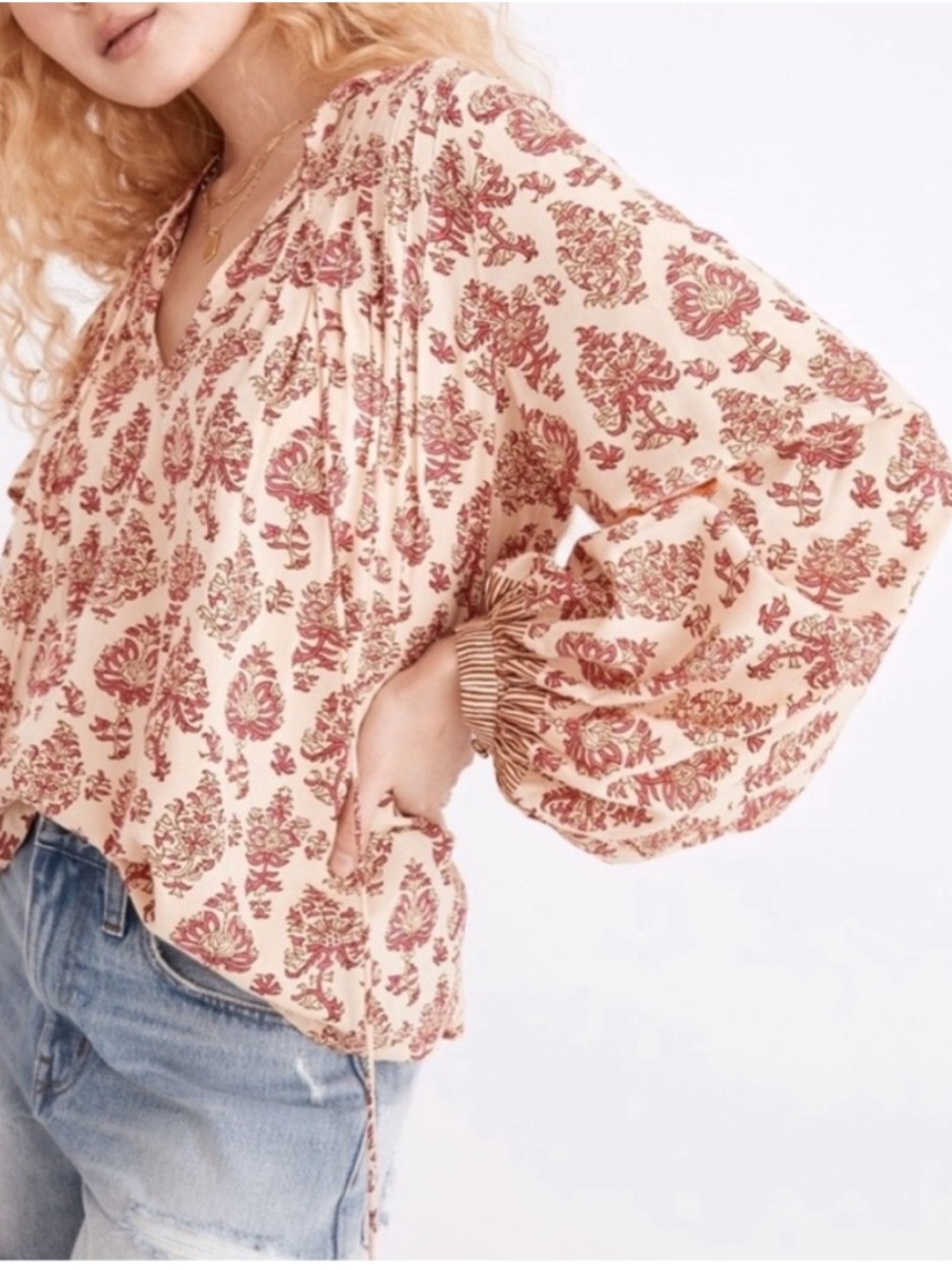 Natalie Martin Lizzy Boho Blouse Ballon Sleeves In Cyprus Print Pink Size S